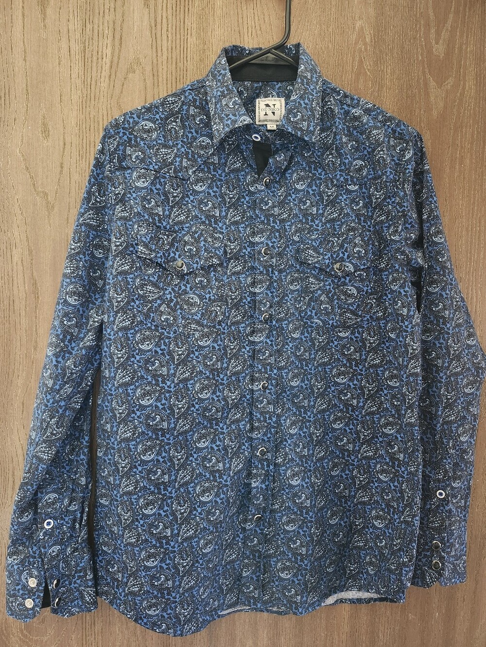 Mens De-Niko Blue Western Shirt With Peral Snaps Size Med